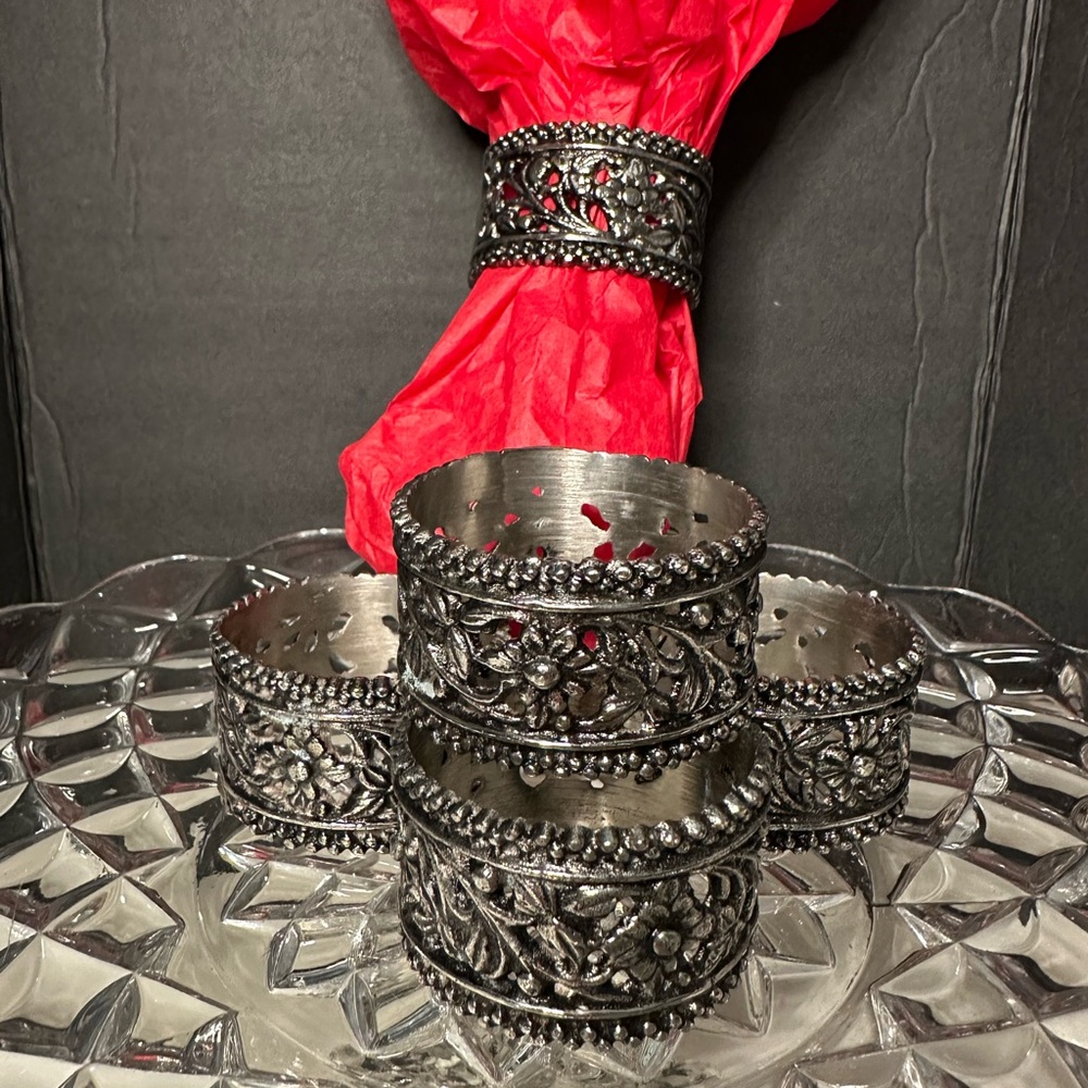 Pewter Floral Napkin Rings